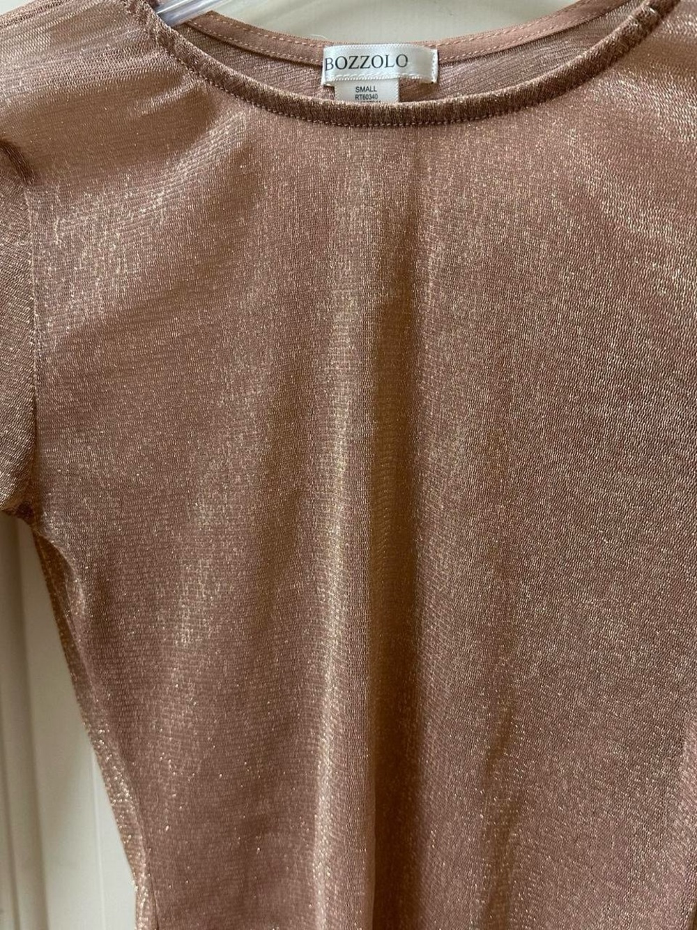 Tan and gold glitter long sleeve mesh crop size top. - Picture 4 of 5